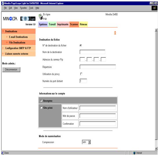 KONICA MINOLTA PSLOR PI5501 - Configuration d'une destination de fichier - 1