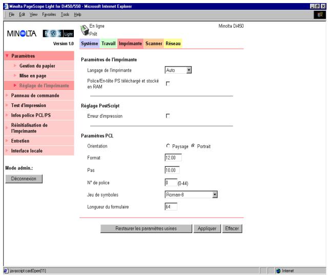 KONICA MINOLTA PSLOR PI5501 - Réglage de l'imprimante - 1