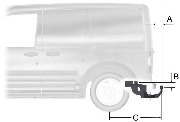 FORD TOURNEO CONNECT 2011 - Dimensions de l'équipement d'attelage - 1