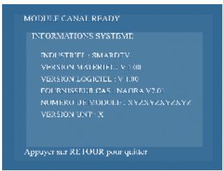 STRONG CANAL READY SMARCAM MODULE TNT - Menu « Information système » - 1