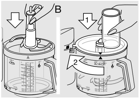 BRAUN COMBIMAX 650 - Bevestigen van de foodprocessorkom ⑥ en de deksen ⑦ - 2