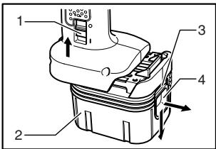MAKITA BFH090 - Installing or removing battery cartridge - 1