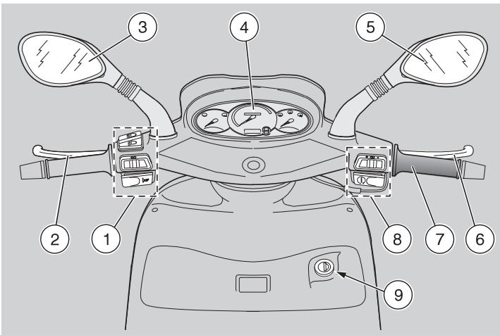 APRILIA LEONARDO 300 - UBICAZIONE COMANDI/STRUMENTI - 1