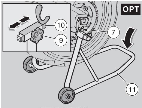 APRILIA TUONO 1000 R - POSITIONNEMENT DU VEHICULE SUR LA BEQUILLE DE STAND ARRIERE OPT - 1