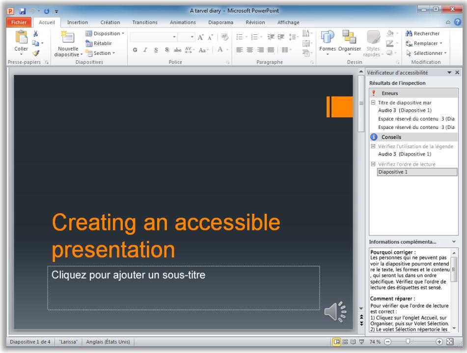 MICROSOFT POWERPOINT 2010 - Vérificateur d'accessibilité - Nouvelle ! - 1