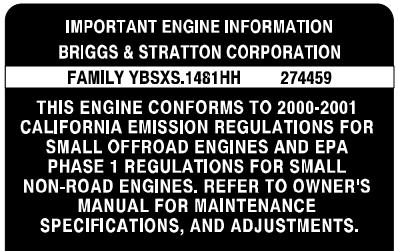 MTD 9120-0 - After July 1, 2000, Look For Emissions Compliance Period On Engine Emissions Compliance Label - 1