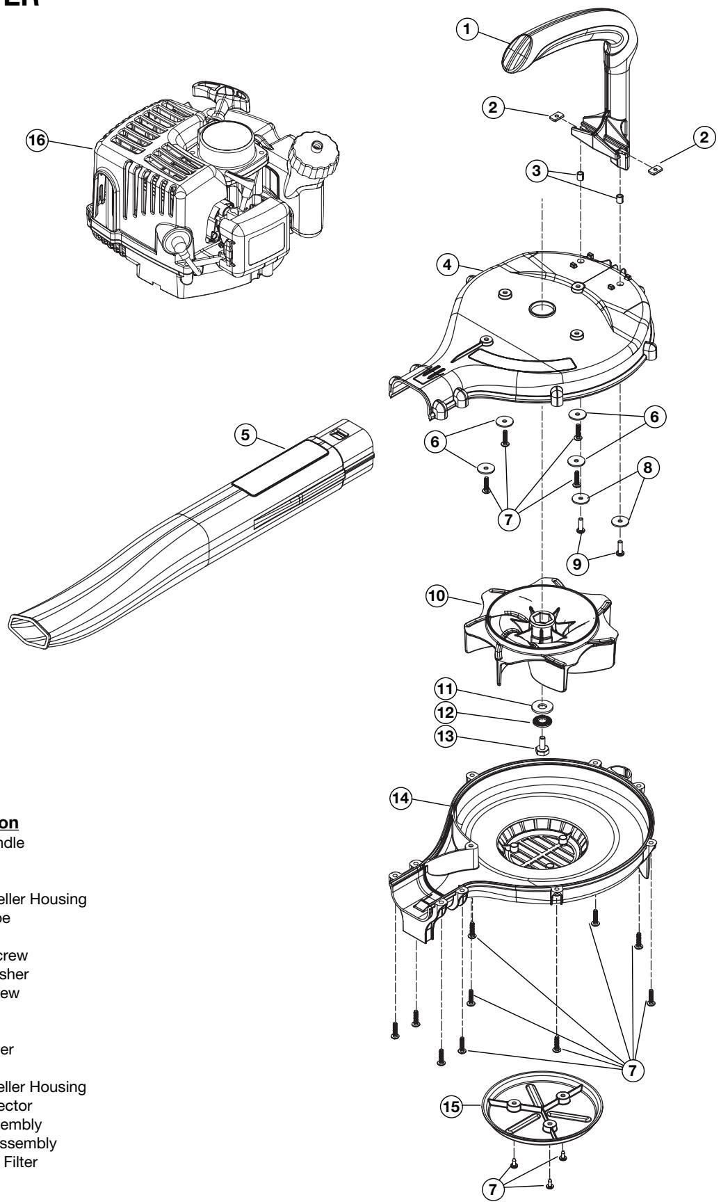 MTD MB290 - ENGINE &HOUSING PARTS - MODEL MB290 2-CYCLE GAS BLOWER - 1