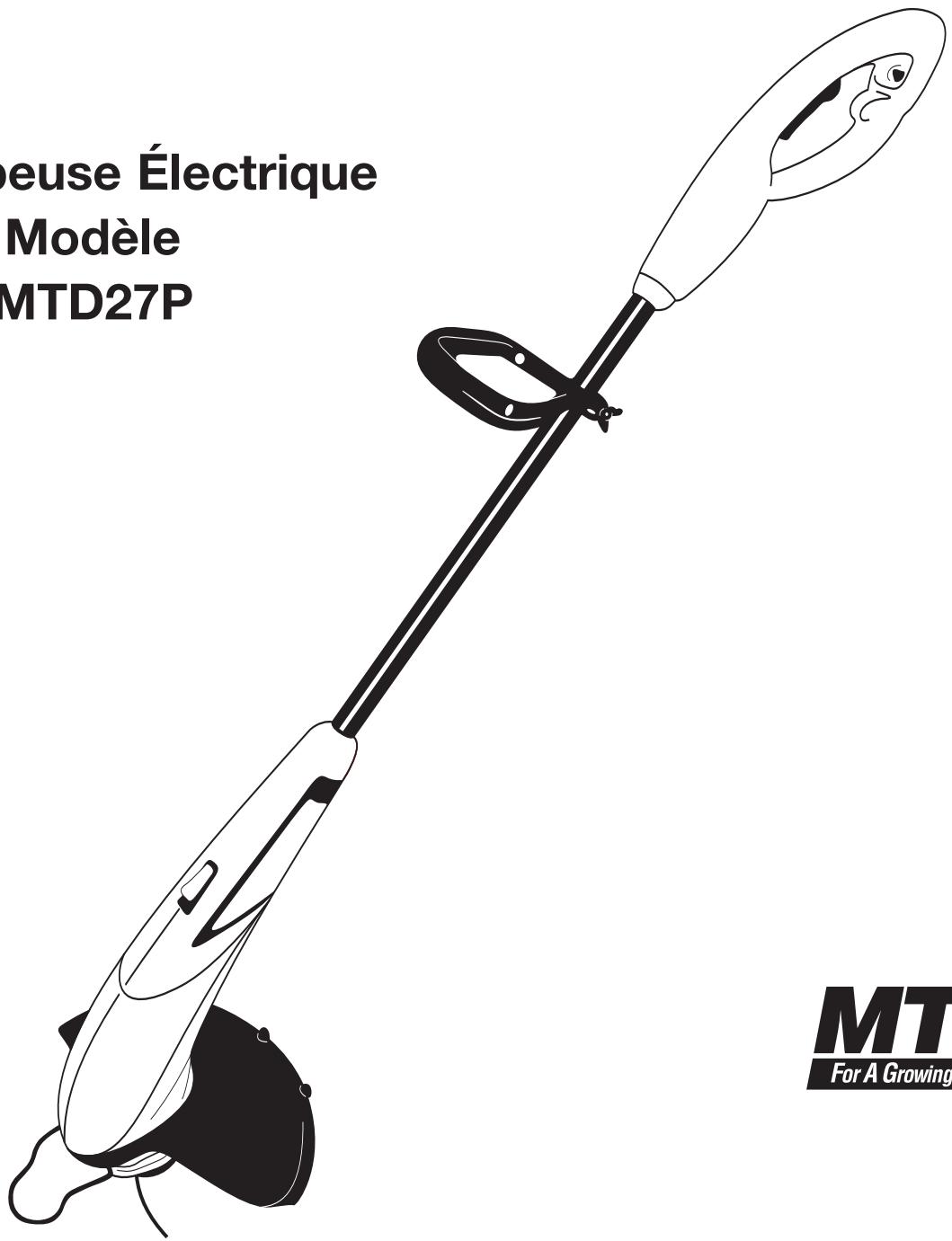 MTD 27P - Manuel de'utilisation - 1