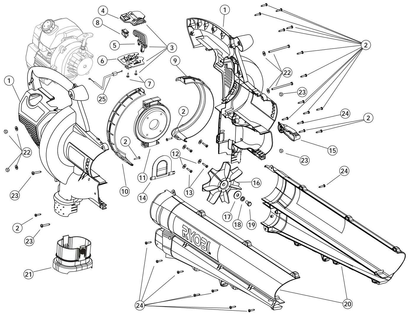 MTD RGBV3100 - 2-CYCLE GAS MULCHING BLOWER VACUUM - 1