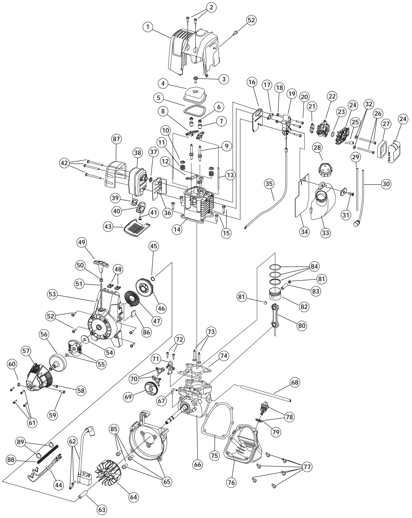 MTD TB490BC - ENGINE PARTS - MODELS TB425CS, TB475SS & TB490BC 4-CYCLE GAS TRIMMERS - 1