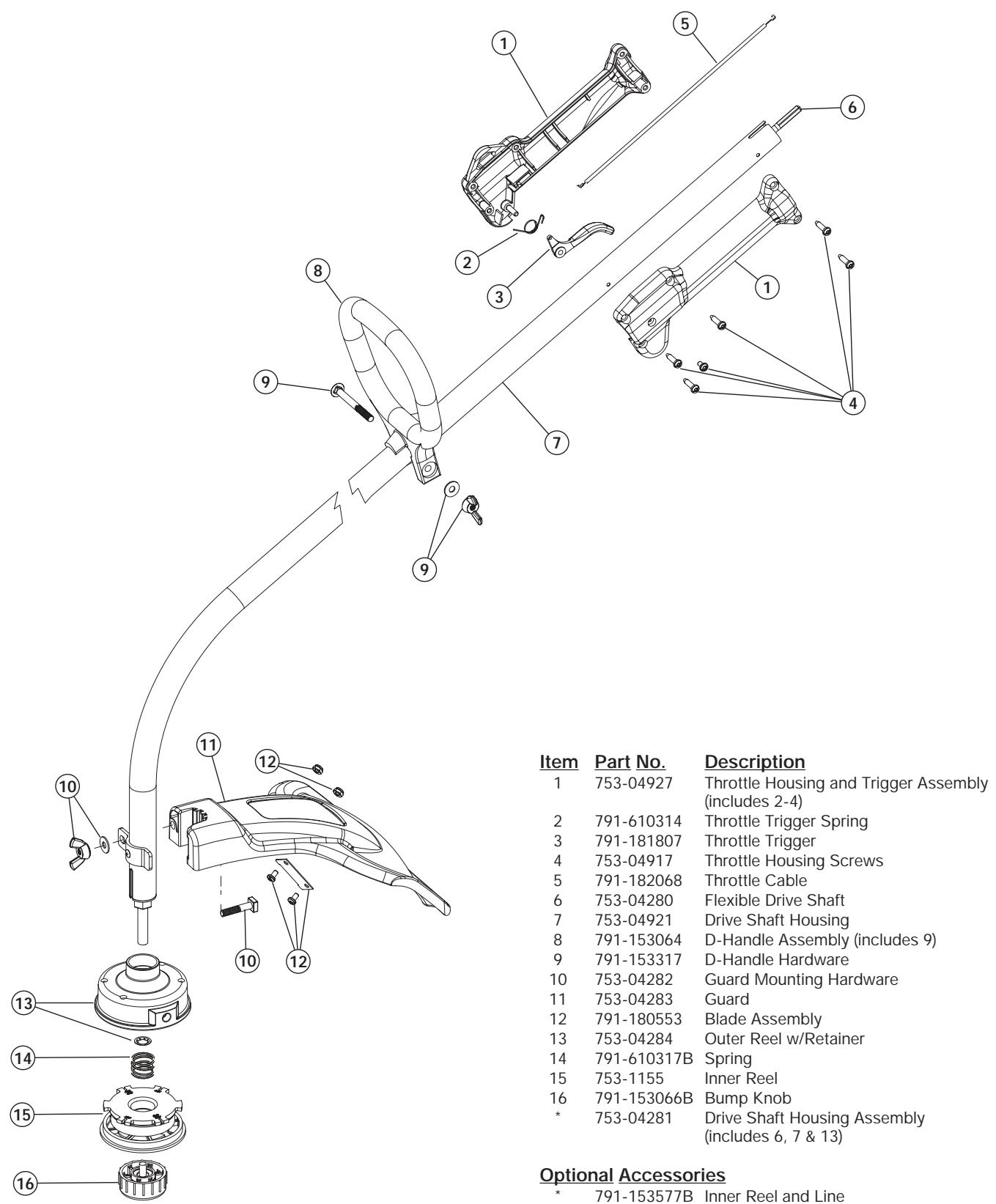 MTD Y28 - BOOM & TRIMMER PARTS - Y28 2-CYCLE GAS TRIMMER - 1