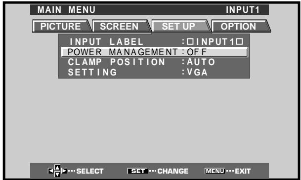 HITACHI CMP5000WXU - Utilisez les touches / pourCHOISIR le mode POWER MANAGEMENT ou AUTO POWER OFF. [A I'emploi de la prise INPUT 1] - 1