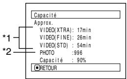 HITACHI DZ-BX31E - VÉRIFICATION DE L'ESPACE DISPONIBLE SUR LE DISQUE OU LA CARTE (CAPACITÉ) - 1