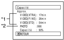 HITACHI DZ-BX31E(UK) - VÉRIFICATION DE L'ESPACE DISPONIBLE SUR LE DISQUE OU LA CARTE (CAPACITÉ) - 1