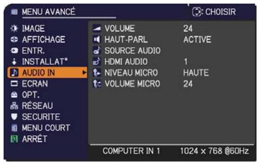 HITACHI CP-X2514WN - Menu AUDIO IN - 1