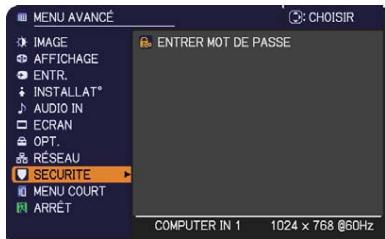 HITACHI CP-X3014WN - Accédez au menu SECURITE - 1