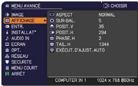 HITACHI CP-X3014WN - Menu AFFICHAGE - 1