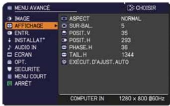 HITACHI CPWX8 - Menu AFFICHAGE - 1