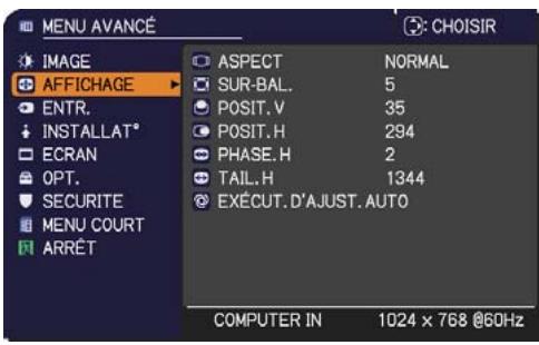 HITACHI CP-RX93 - Menu AFFICHAGE - 1