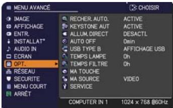HITACHI CP-X3021WN - Menu OPT - 1
