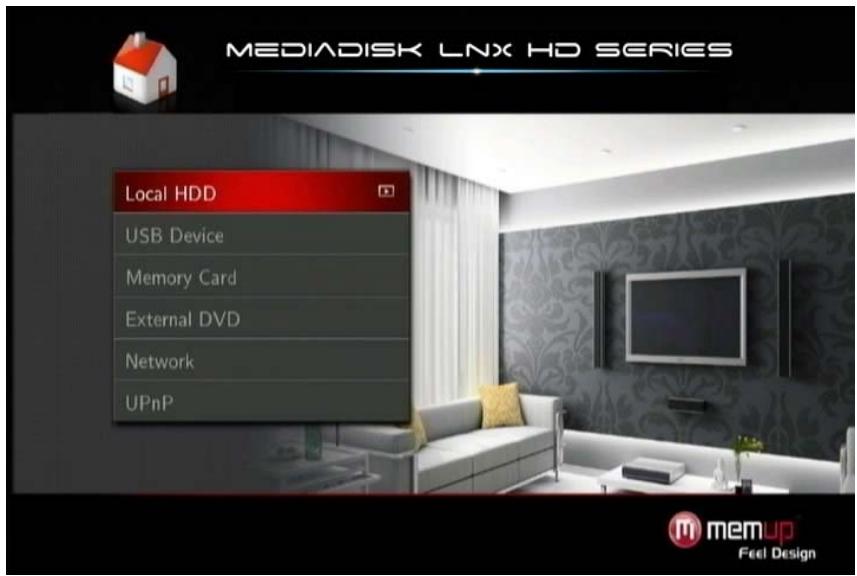 MEMUP MEDIADISK LNX HD - Menu principal - 1