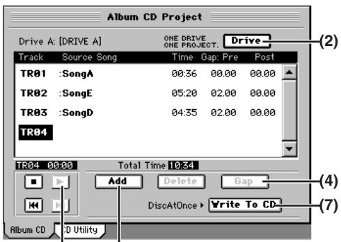 KORG D32XD - 2-1. Album CD Project (projet d'album) - 2