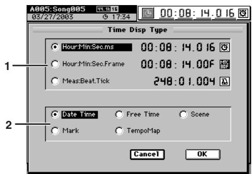 KORG D32XD - Boite de dialogue Time Disp Type - 1