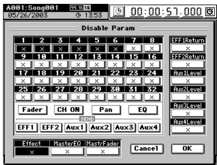 KORG D32XD - 4-6. Spécifier les paramètres désactivés pour une scene particulière - 1