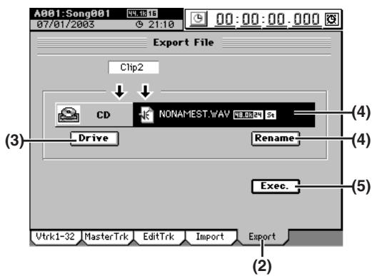 KORG D32XD - Exporter un fichier audio - 1