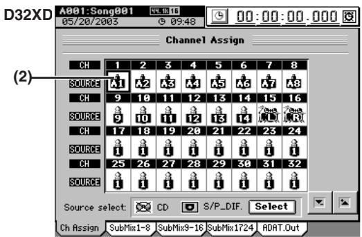 KORG D32XD - Ex. Affector 8 sources d'un appareil ADAT aux canaux 1-8. - 2