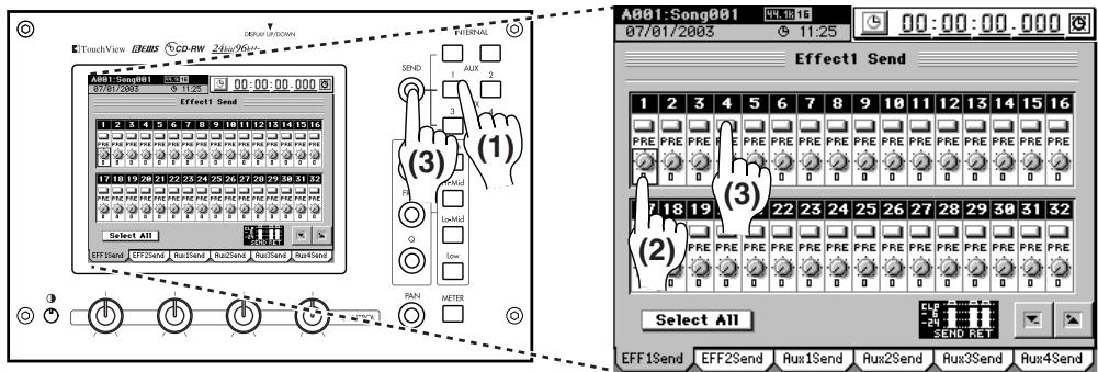 KORG D32XD - Régler le niveau de départ (send) à l'effet master 1 pour chaque piste - 2