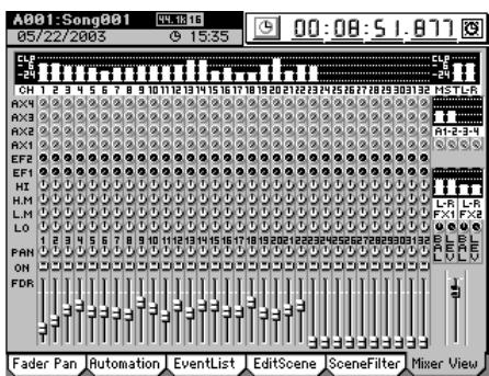 KORG D32XD - 3c-6. Vue du mixer (Mixer View) - 1