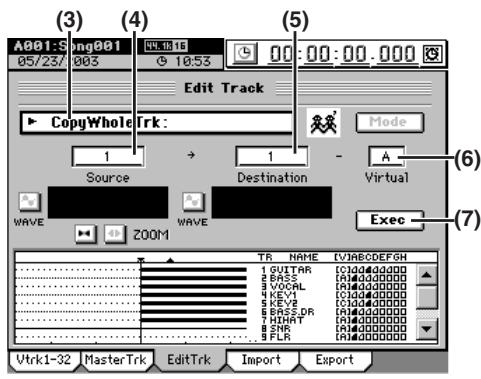 KORG D32XD - Ex. Copier les données de la piste virtuelle "A" de la piste 1 sur la piste virtuelle B de la piste 2 - 1