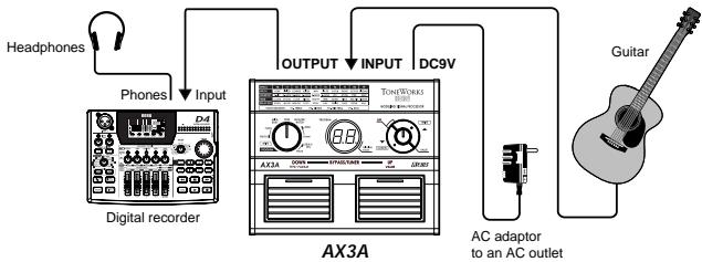 KORG AX3A - Example of a connection to a mixer or recorder - 1