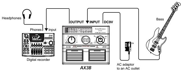 KORG AX3B - Example of a connection to a mixer or recorder - 1
