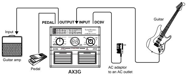 KORG AX3G - Example of a connection to a guitar amp - 1