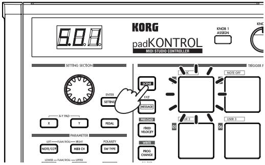 KORG KPC1 - Hold down the [SCENE] key. - 1