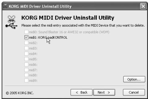 KORG KPC1 - ■ Uninstalling KORG USB-MIDI Driver for Windows XP - 1