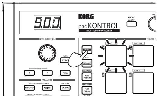 KORG PADKONTROL MIDI - Rappel d'une scène - 1