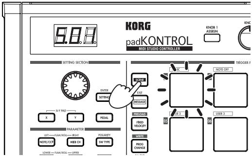 KORG PADKONTROL MIDI - Hold down the [SCENE] key. - 1