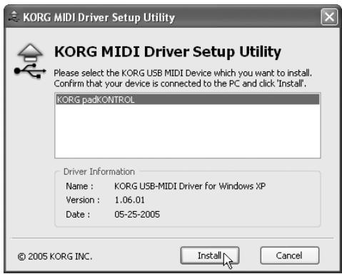 KORG PADKONTROL - Installieren des KORG USB-MIDI-Treibers für Windows XP - 3