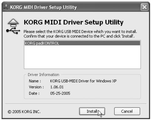KORG PADKONTROL - Installation du pilote KORG usb-midi pour windows XP - 3