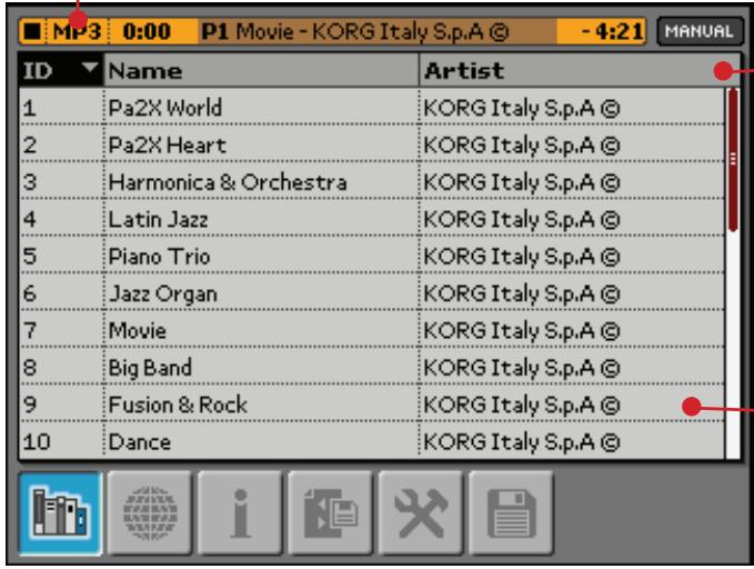 KORG MP10PRO - Sélection d'un morceau dans la bibliothèque - 2