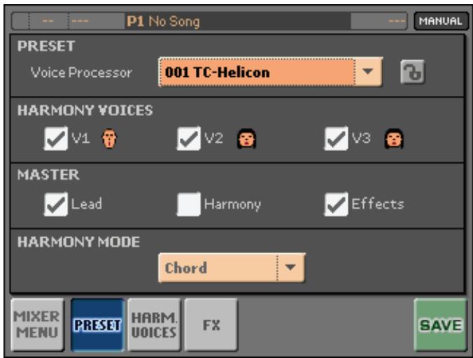 KORG MP10PRO - Sélectionner un preset 'voice processor - 1