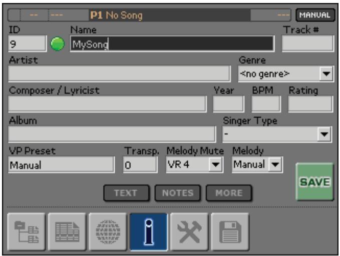 KORG MP10PRO - Modifier les infos d'un morceau d'une liste de lecture - 3