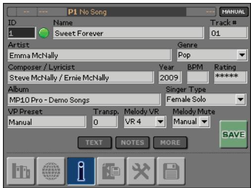 KORG MP10PRO - Modifier les informations d'un morceau - 1