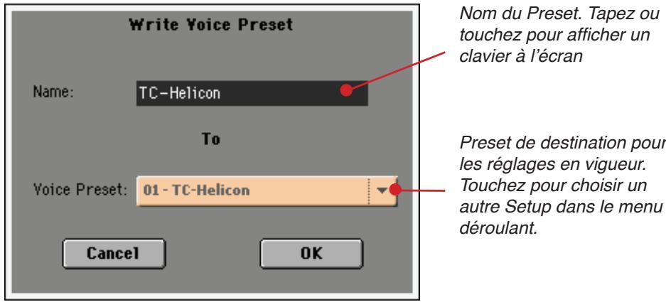 KORG MP10PRO - Sauvegarder un preset 'voice processor - 1