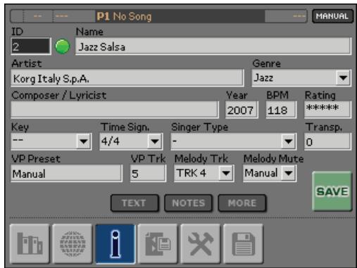 KORG MP10PRO - Modifier les informations d'un morceau - 2