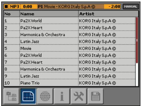 KORG MP10PRO - Modifier les infos d'un morceau d'une liste de lecture - 1