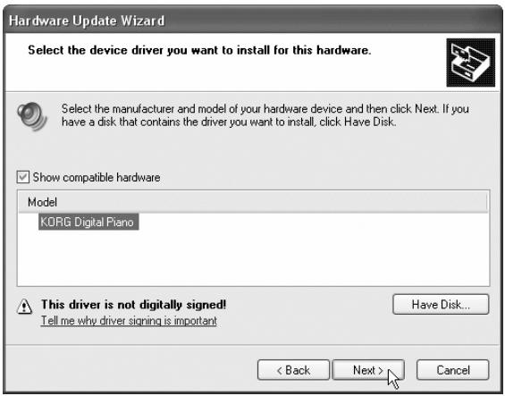 KORG NC300 - ■ Installing the Driver on Windows XP - 10